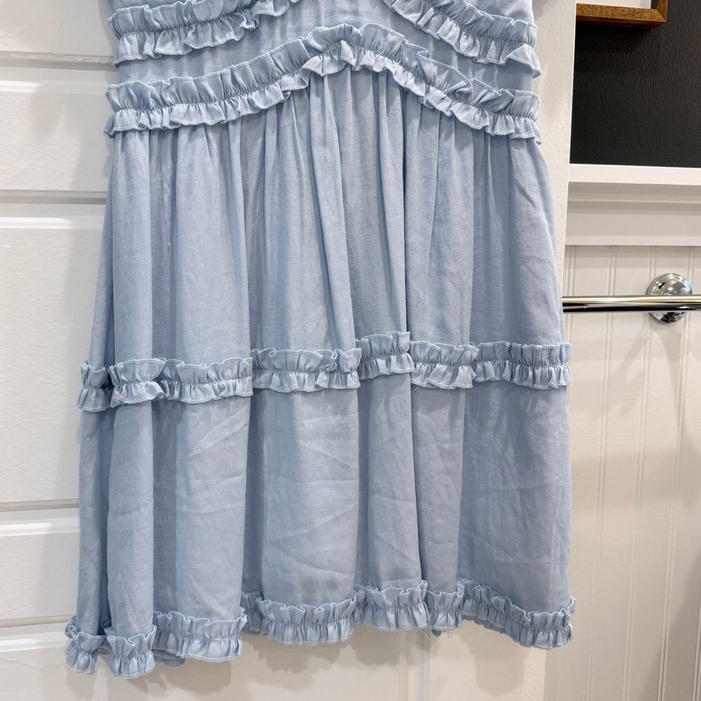 Pale Blue Ruffle V-Neck Mini Dress - Picture 3 of 9